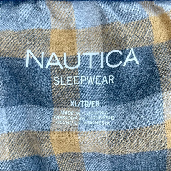 Nautica Pajama Pants Tan Plaid Flannel Drawstring Waist Pockets, Men’s Size XL - Picture 4 of 11